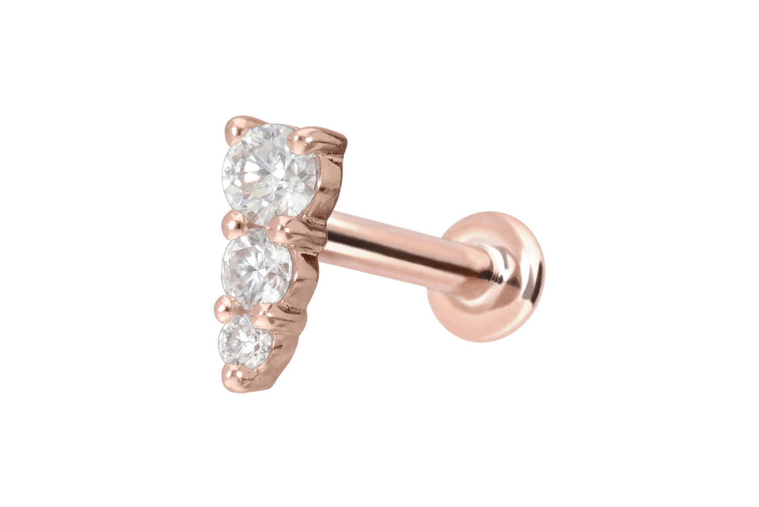 14 Karat Gold Labret Piercing mit Innengewinde MOISSANIT-EISZAPFEN